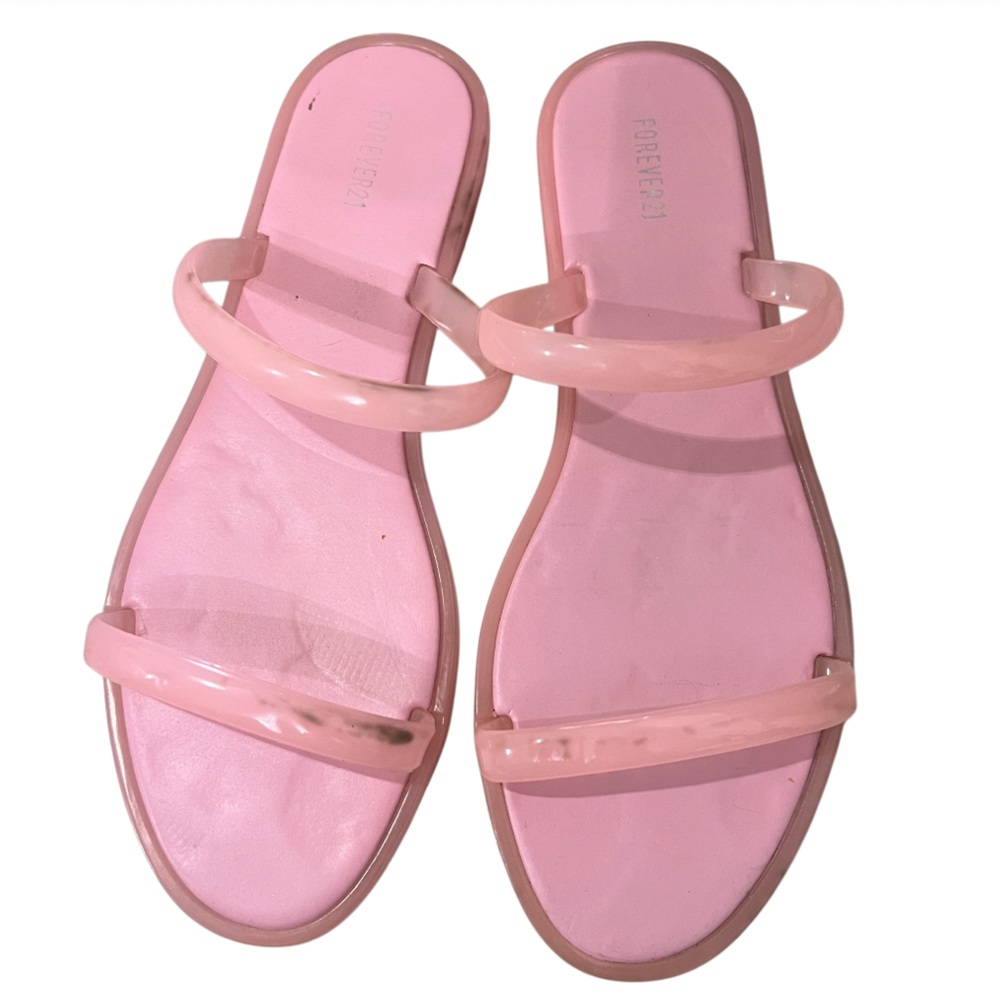 Forever 21 Pink Jelly Double Strap Slide Sandals Size Small 5.5